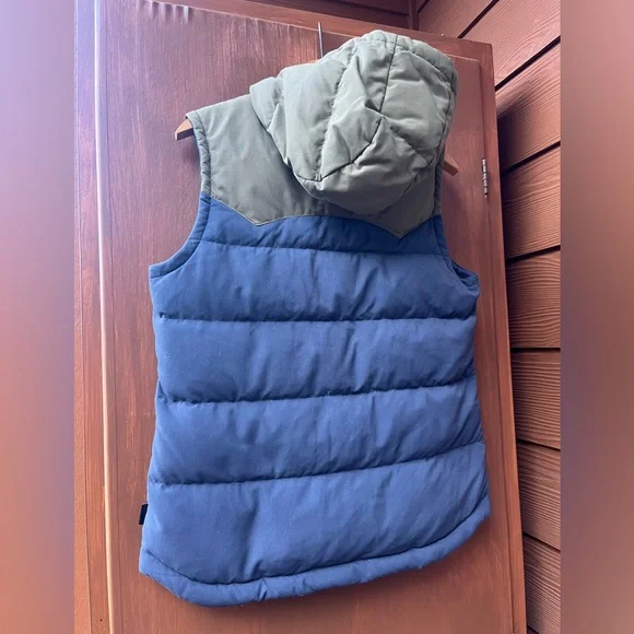 Patagonia Down Fill Puffer Hooded Bivy Vest In Navy Green Women’s M - Picture 10 of 11